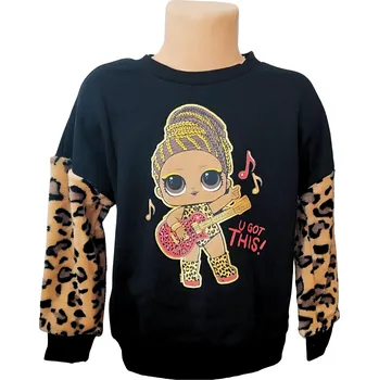 Dívčí mikina Sun City Dívčí mikina L.O.L. s kytarou leopardí rukávy přes hlavu černá Černá, Velikost: 110 110