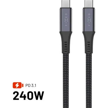 Datový kabel Dlouhý nabíjecí a datový opletený kabel FIXED s konektory USB-C/USB-C, PD 3.1, 2 m, USB4gen2 20Gbps, 4K60Hz, 240W, šedý