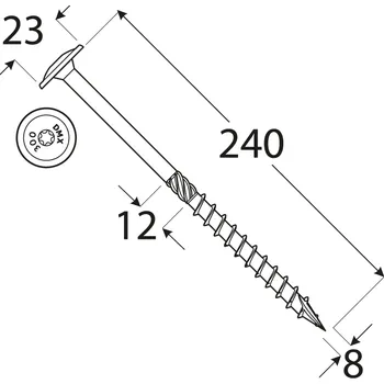 Vrut CT 08240 tesařský vrut s talířovou hlavou 8x240 50kus/bal
