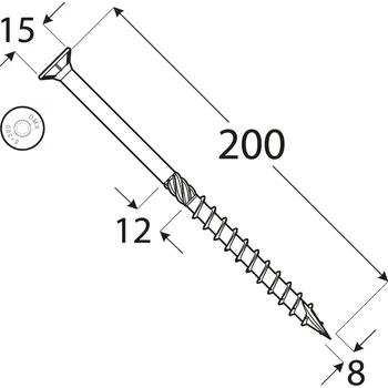 Vrut CS 08200 tesařský vrut se zapuštěnou hlavou 8x200 50kus/bal