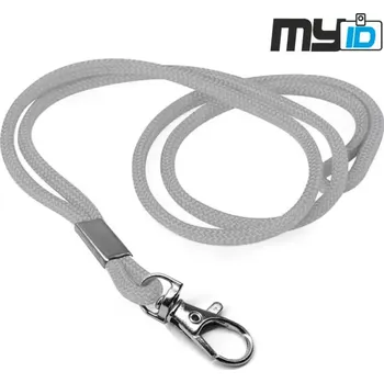 Šňůrka na krk s kovovou karabinou - kulatá, 1ks, šedá
