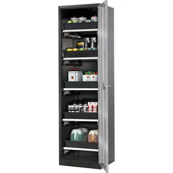 Skříň na chemikálie Systema CS-55RG, dveřní závěs vpravo, prosklené dveře stříbrné, 5 výsuvných van