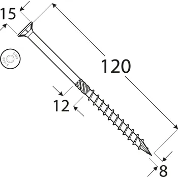 Vrut CS 08120 tesařský vrut se zapuštěnou hlavou 8x120 50kus/bal