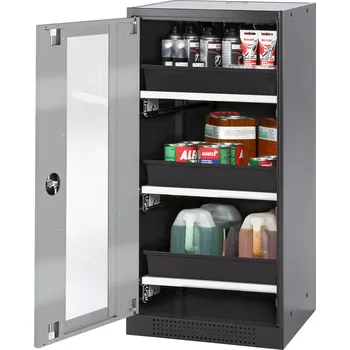 Skříň na chemikálie Systema CS-53LG, korpus antracitový, křídl. dveře stříbrné, 3 výsuvné vany