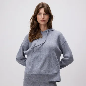 Dámský svetr Reserved - Vlněný svetr s kapucí - světle šedá - ZN523-09X - ZN523-09X-XL