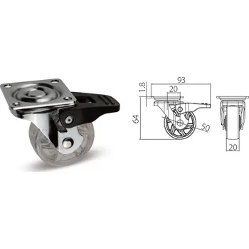 Příslušenství k zahradní technice Kolečko Shift transp. s brzdou, pr.50mm, 30kg