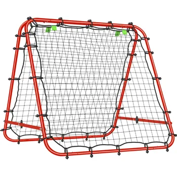 Fotbalová branka HOMCOM fotbalový odbíječ odrazová branka odrazová stěna síť oboustranný odraz nastavitelný v 5 úrovních pro fotbalový trénink ocelová červená 100 x 95 x 90 cm | Aosom