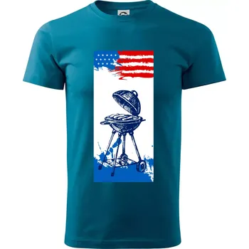 USA BBQ draw grill - Klasické pánské triko vyšší gramáže - M ( Petrolejová )