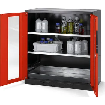 Skříň na chemikálie Systema CS-102G,korpus antracit.,křídl. dveře červené,2 vlož. police a podl. van
