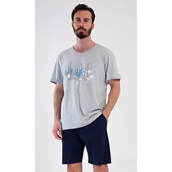 Pánské pyžamo Vienetta MAN Pánské pyžamo šortky Bruno Barva: Modrá - světle, Velikost: 2XL