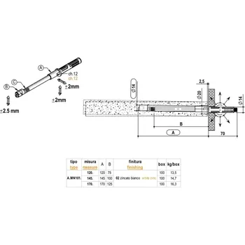 Herní konzole Konzole skryta 14*170mm s regul. s hmoždinkou