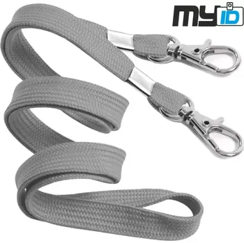 Šňůrka na krk s dvojitou kovovou karabinou, 1ks, šedá