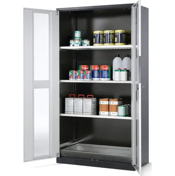 Skříň na chemikálie Systema CS-103G, korpus antracit.,křídl. dveře šedé,3 vlož. police a podl. vana