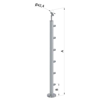 Nerezový sloup, vrchní kotvení, 6 řadový, průchodný, vrch nastavitelný, (ø 42,4x2 mm), broušená nerez K320 / AISI304