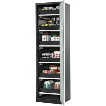 Skříň na chemikálie Systema-T CS-56RG, korpus antracitový, křídlové dveře šedé, 6 výsuvných van