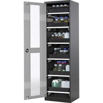 Skříň na chemikálie Systema CS-56LG, korpus antracitový, křídlové dveře stříbrné, 6 výsuv. van