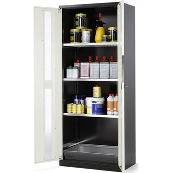 Skříň na chemikálie Systema CS-83G,korpus antracit.,křídl. dveře bílé, 3 vlož. police a podl. vana