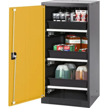 Skříň na chemikálie Systema CS-53L, dveřní závěs vlevo, dveře žluté, 3 výsuvné vany