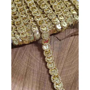 Krajka Leonský prýmek s flitry šíře 10 mm barva zlatá