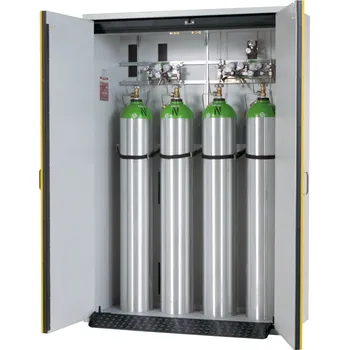 Protipožární skříň na plynové lahve asecos G30, 4 x 50 l lahve, š 1400 mm, 2křídlé dveře, šedo-žlutá