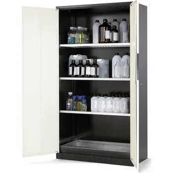 Skříň na chemikálie Systema CS-103, korpus antracit.,křídl. dveře bílé.,3 vlož. police a podl. vana