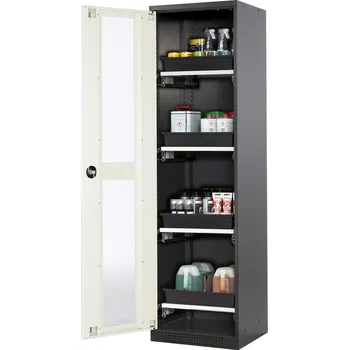 Skříň na chemikálie Systema CS-54LG, dveřní závěs vlevo, prosklené dveře bílé, 4 výsuvné vany