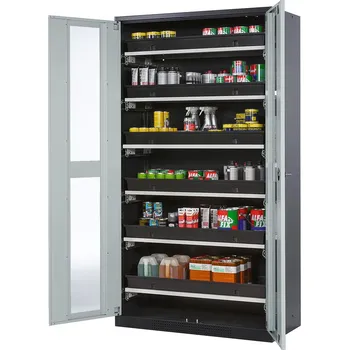 Skříň na chemikálie Systema CS-106G, korpus antracitové barvy, křídlové dveře šedé, 6 výsuv. van