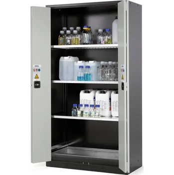 Skříň na chemikálie typ Systema CS-103F, skládací dveře šedé,3 vložné police a podlahová vana