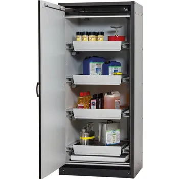 Protipožární skříň na nebezpečné látky asecos Basis-Line typ 30-94L, antracit-šedá, 4 ks vany