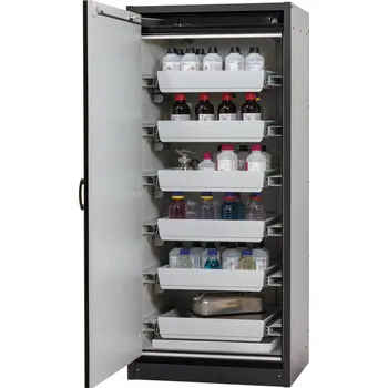 Protipožární skříň na nebezpečné látky asecos Basis-Line typ 30-96L, antracit-zelená, 6 ks vany