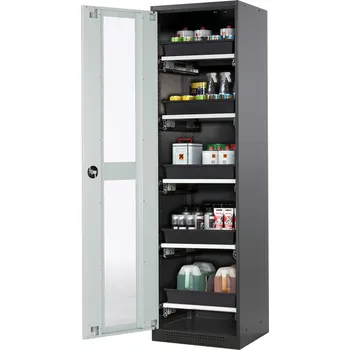 Skříň na chemikálie Systema-T CS-55LG, korpus antracitový, křídlové dveře šedé, 5 výsuvných van