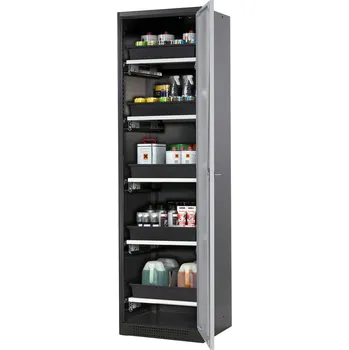 Skříň na chemikálie Systema CS-55R, dveřní závěs vpravo, dveře stříbrné, 5 výsuvných van