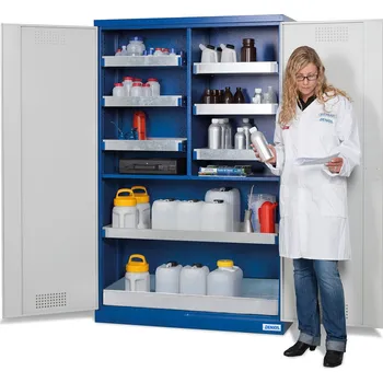 Skříň na chemikálie Smart, s křídlovými dveřmi, včetně podlahové vany a 6 záchytných van, typ CS 126