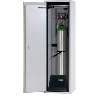 Protipožární skříň na plynové lahve asecos G90, 1 x 50 l lahev, š 600 mm, dveře vlevo, šedo-žlutá