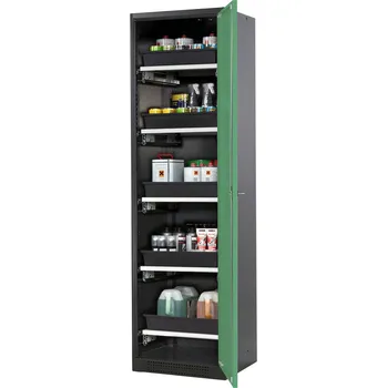 Skříň na chemikálie Systema CS-55R, dveřní závěs vpravo, dveře zelené, 5 výsuvných van