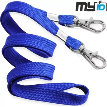 Šňůrka na krk s dvojitou kovovou karabinou, 1ks, modrá