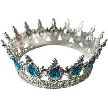 Nejedlá dekorace kovová Koruna stříbrná s modrými kameny ve tvaru slzy dortis