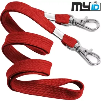 Šňůrka na krk s dvojitou kovovou karabinou, 1ks, červená