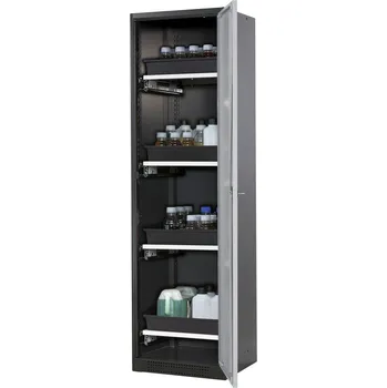 Skříň na chemikálie Systema CS-54R, dveřní závěs vpravo, dveře stříbrné, 4 výsuvné vany