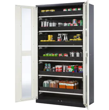 Skříň na chemikálie Systema CS-106G, korpus antracitové barvy, křídlové dveře bílé, 6 výsuv. van