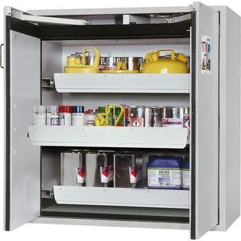 Protipožární skříň na nebezpečné látky asecos Edition G-1200, 3 výsuvné vany, šedá, výška 1300 mm