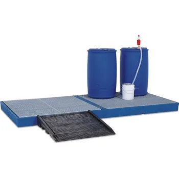 Olejová vana Záchytná vana classic-line z polyethylenu (PE), pro 10 sudů, se zinkovaným roštem, 3000x1500x150