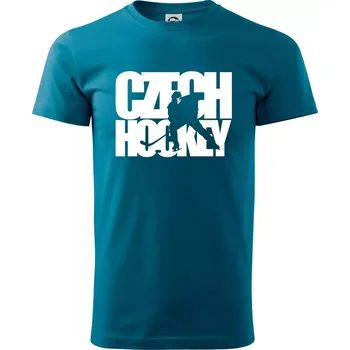 Pánské tričko Czech hockey - nápis s hokejistou - Mistrovství světa v ledním hokeji 2026 - Klasické pánské triko vyšší gramáže - L ( Petrolejová )