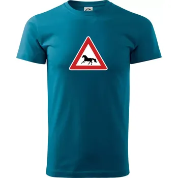 Pánské tričko Dopravní značka - Pozor kůň běžící - Klasické pánské triko vyšší gramáže - 4XL ( Petrolejová )