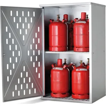 Skříň na plynové lahve asecos, 10 x 11 kg nebo 4 x 33 kg lahve, jednokřídlé dveře, pozinkovaná