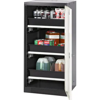 Skříň na chemikálie Systema-T CS-53RG, korpus antracitový, křídlové dveře bílé, 3 výsuvné vany