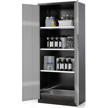 Skříň na chemikálie Systema CS-83,korpus antracit.,křídl. dveře stříbrné,3 vlož. police a vana