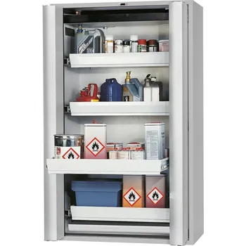 Protipožární skříň na nebezpečné látky asecos Edition GF 1201, 4 výsuvné vany, šedá, One-Touch