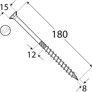 Vrut CS 08180 tesařský vrut se zapuštěnou hlavou 8x180 50kus/bal