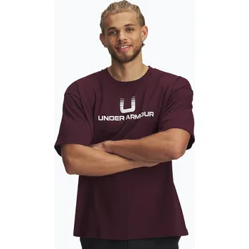 Pánská móda Pánské tričko Under Armour Logo Heayweight dark maroon/white